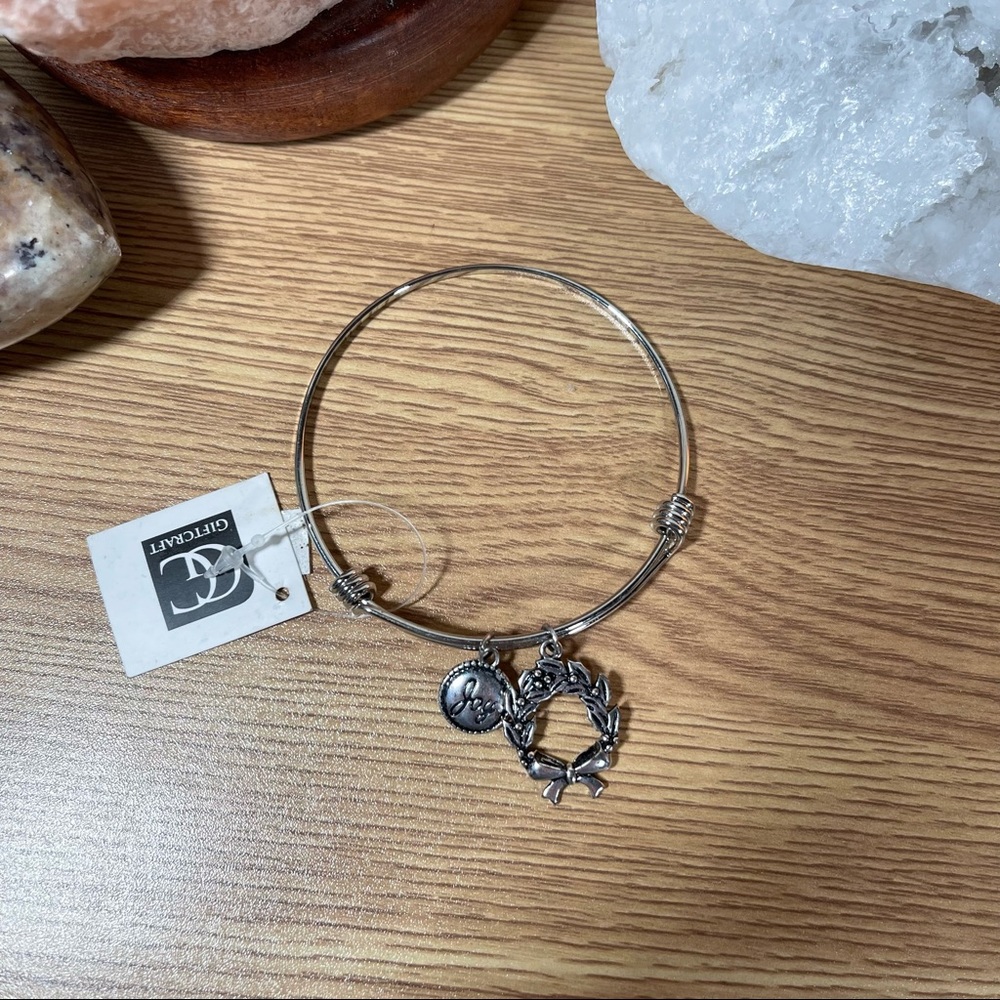 New! Adjustable Holiday Bracelet with Wreath and Joy Charms